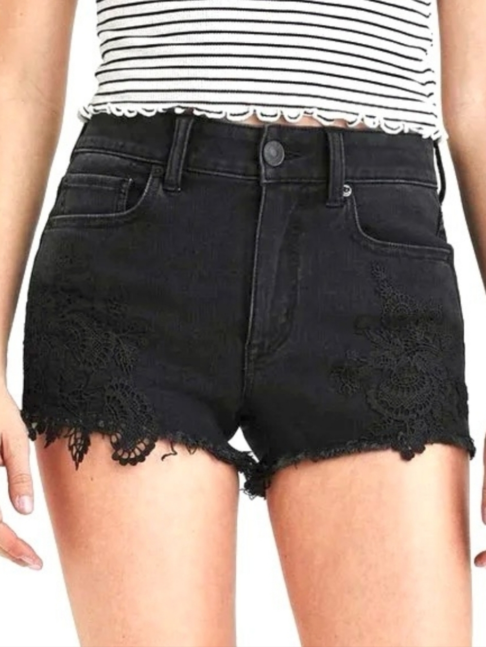 American Eagle Outfitters Black High Rise Embellished Denim Shorts